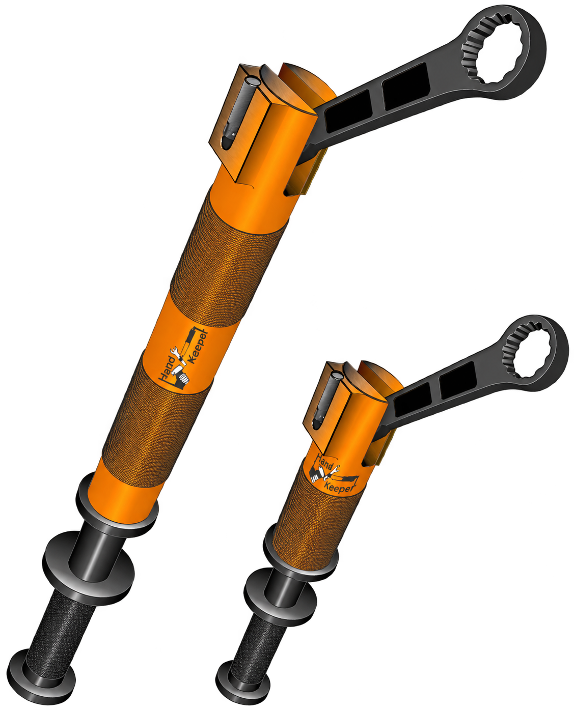 Pair of general-purpose sliding hammers illustrated with striking wrenches